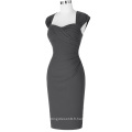 Belle Poque Stock Sans manches à l&#39;envers Retour Nylon Coton Hips-Wrapped Bodycon Grey Retro Vintage Dress BP000155-6